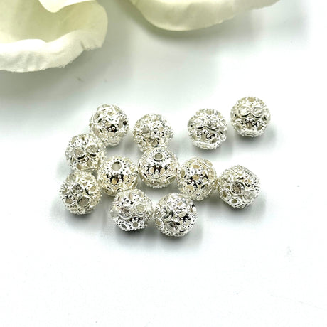 Pandahall Metal perler Perle med klare rhinsten, 8 mm, 6 stk.