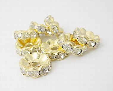Pandahall Metal perler Rondeller med klar sten, forgyldt, 10mm, 25 stk