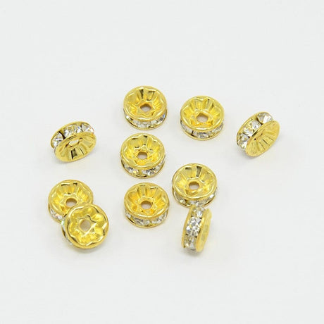Pandahall Metal perler Rondeller med klar sten, forgyldt, 8mm, 20 stk