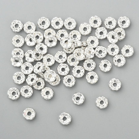 Pandahall Metal perler Rondeller med klar sten, forsølvet, 10mm, 25 stk