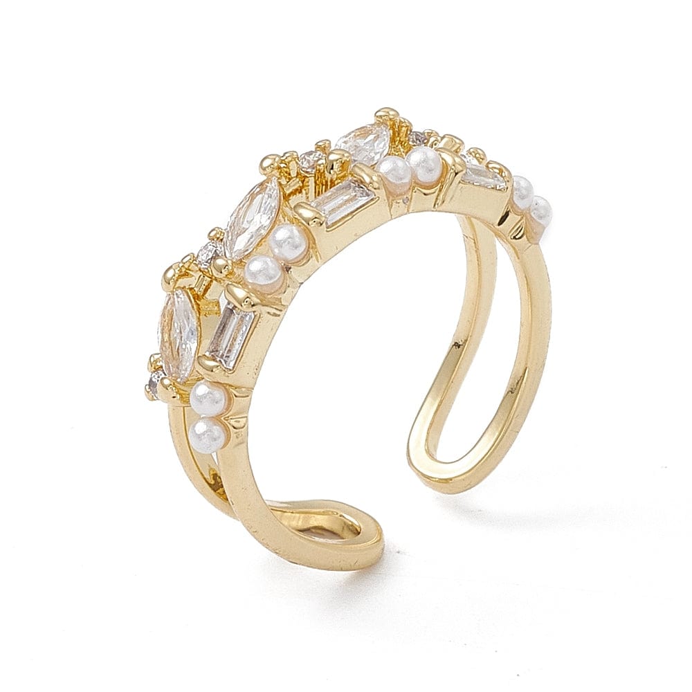 Pandahall Ring Forgyldt  justerbar ring med perler og zirkonia sten