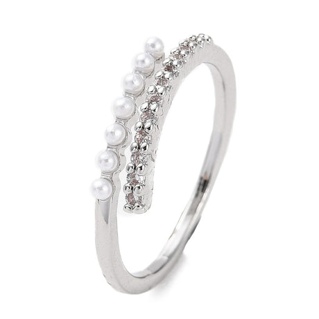 Pandahall Ring Forsølvet justerbar ring med zirkonia sten og perler