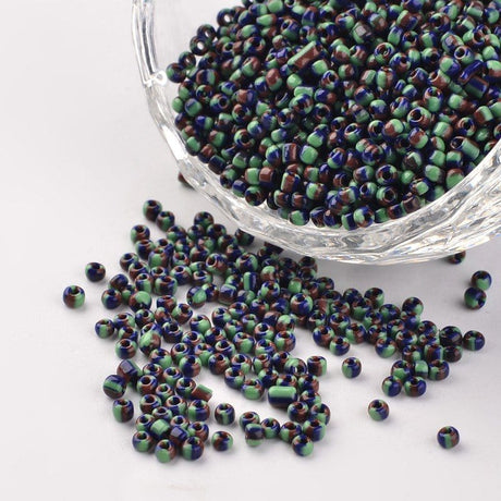 Pandahall seed beads Seed beads, grøn/brun, stribet, 2mm, 20 gr.