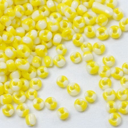 Pandahall seed beads Seed Beads, To-Farvet gul/Hvid, 2mm, 12/0
