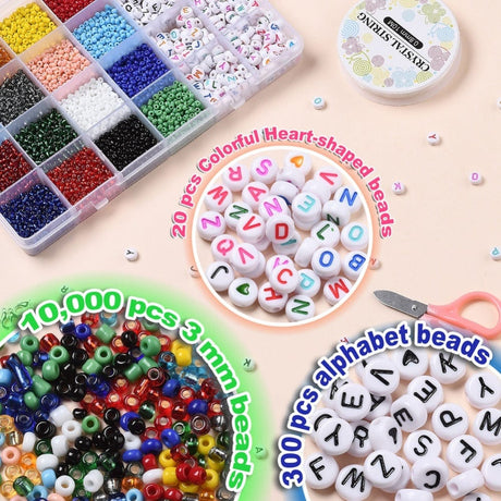 Pandahall DIY SÆT DIY Kasse Med 16 Farver Seed Beads Og Bogstaver