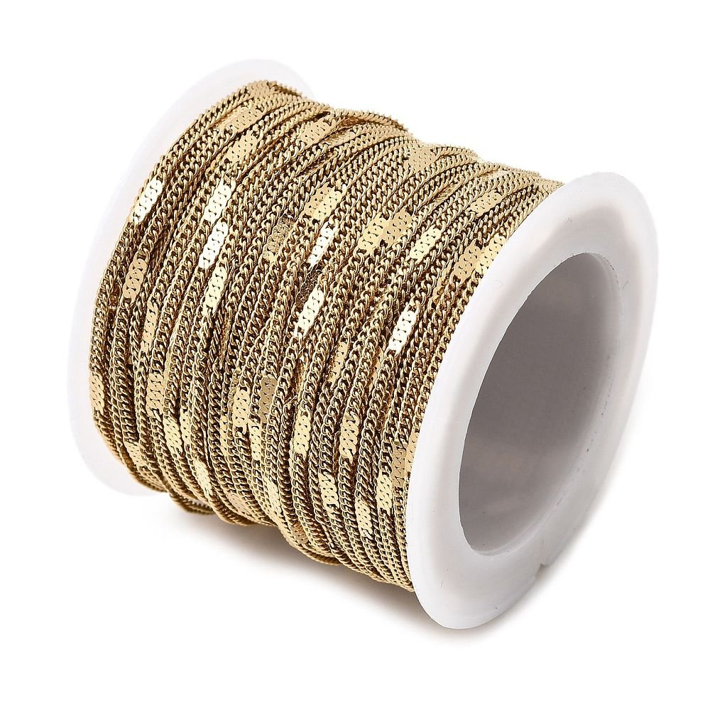 Panser Kæde – 18K Forgyldt Stål (2x1mm, 1 meter) - Uniq Perler - 123465