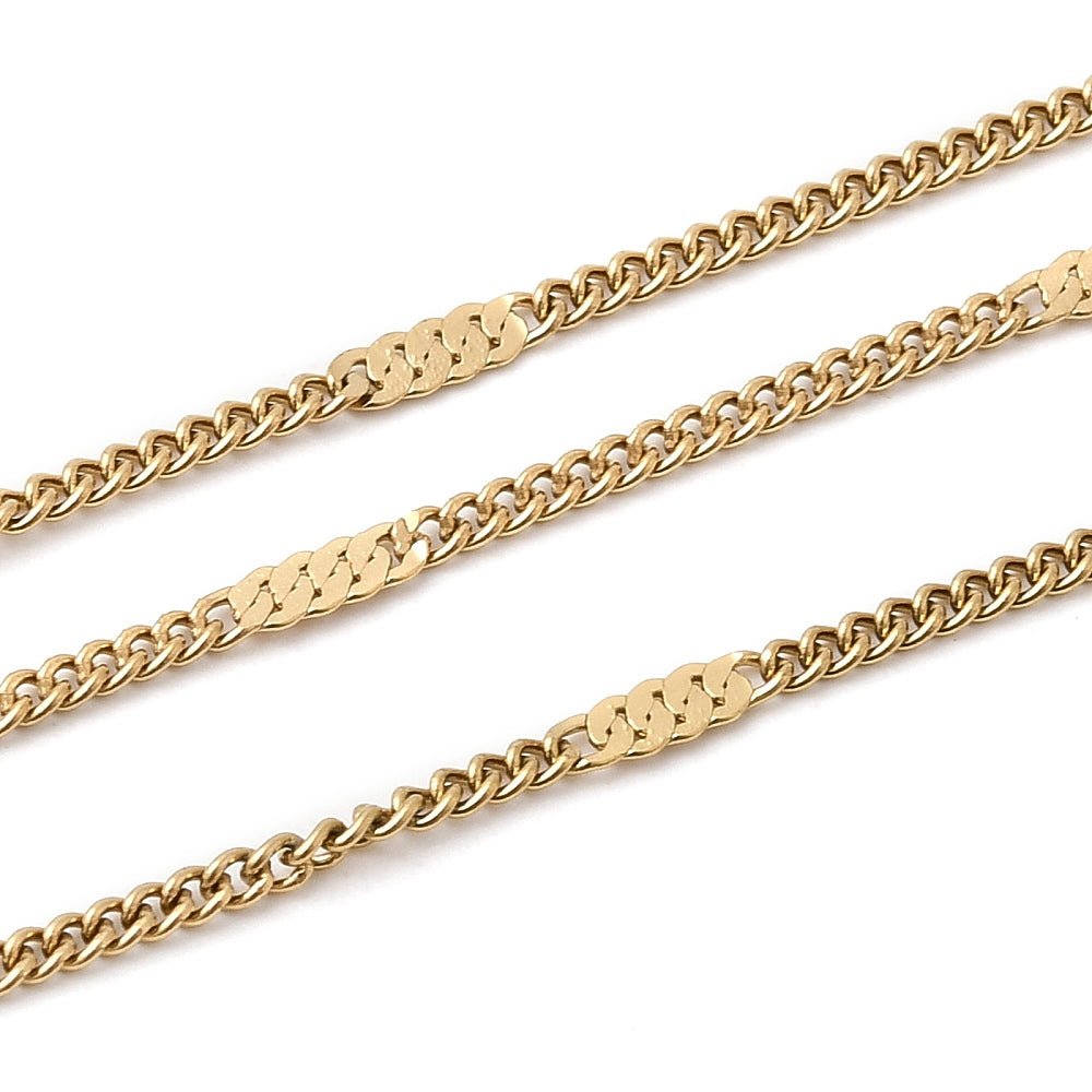 Panser Kæde – 18K Forgyldt Stål (2x1mm, 1 meter) - Uniq Perler - 123465