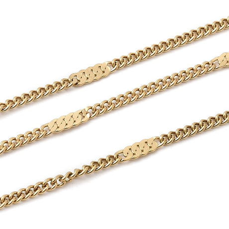 Panser Kæde – 18K Forgyldt Stål (2x1mm, 1 meter) - Uniq Perler - 123465