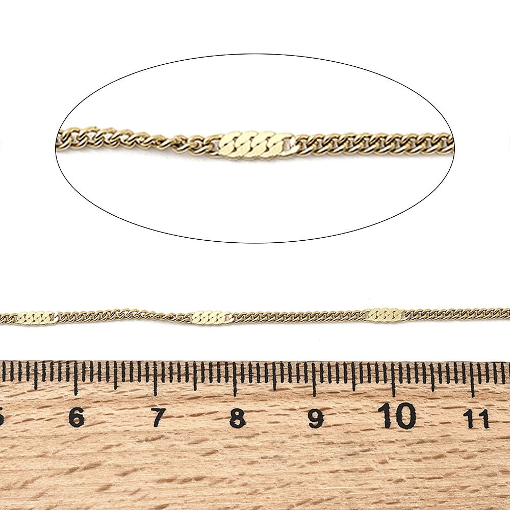 Panser Kæde – 18K Forgyldt Stål (2x1mm, 1 meter) - Uniq Perler - 123465