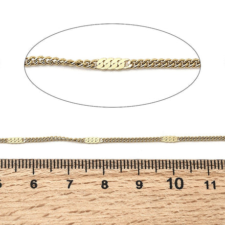 Panser Kæde – 18K Forgyldt Stål (2x1mm, 1 meter) - Uniq Perler - 123465