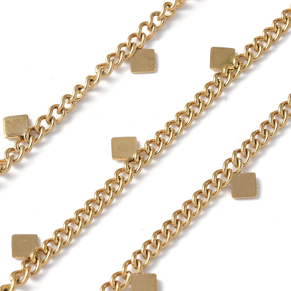 Panzerkette aus wasserdichtem Stahl mit Harlekin/Diamant anhänger – (1 Meter) - Uniq Perler - 