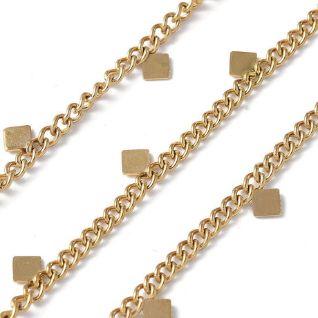 Panzerkette aus wasserdichtem Stahl mit Harlekin/Diamant anhänger – (1 Meter) - Uniq Perler - 