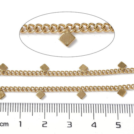 Panzerkette aus wasserdichtem Stahl mit Harlekin/Diamant anhänger – (1 Meter) - Uniq Perler - 