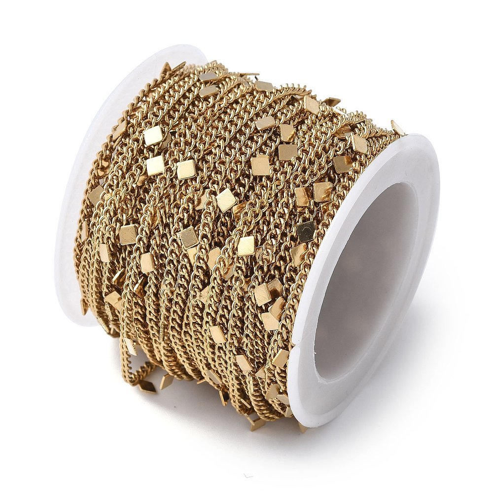 Panzerkette aus wasserdichtem Stahl mit Harlekin/Diamant anhänger – (1 Meter) - Uniq Perler - 