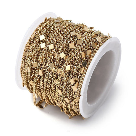 Panzerkette aus wasserdichtem Stahl mit Harlekin/Diamant anhänger – (1 Meter) - Uniq Perler - 