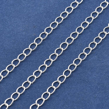 Panser Kæde – Langtidsholdbar Forsølvet Messing (3x4mm) 1 Meter - Uniq Perler - 123989