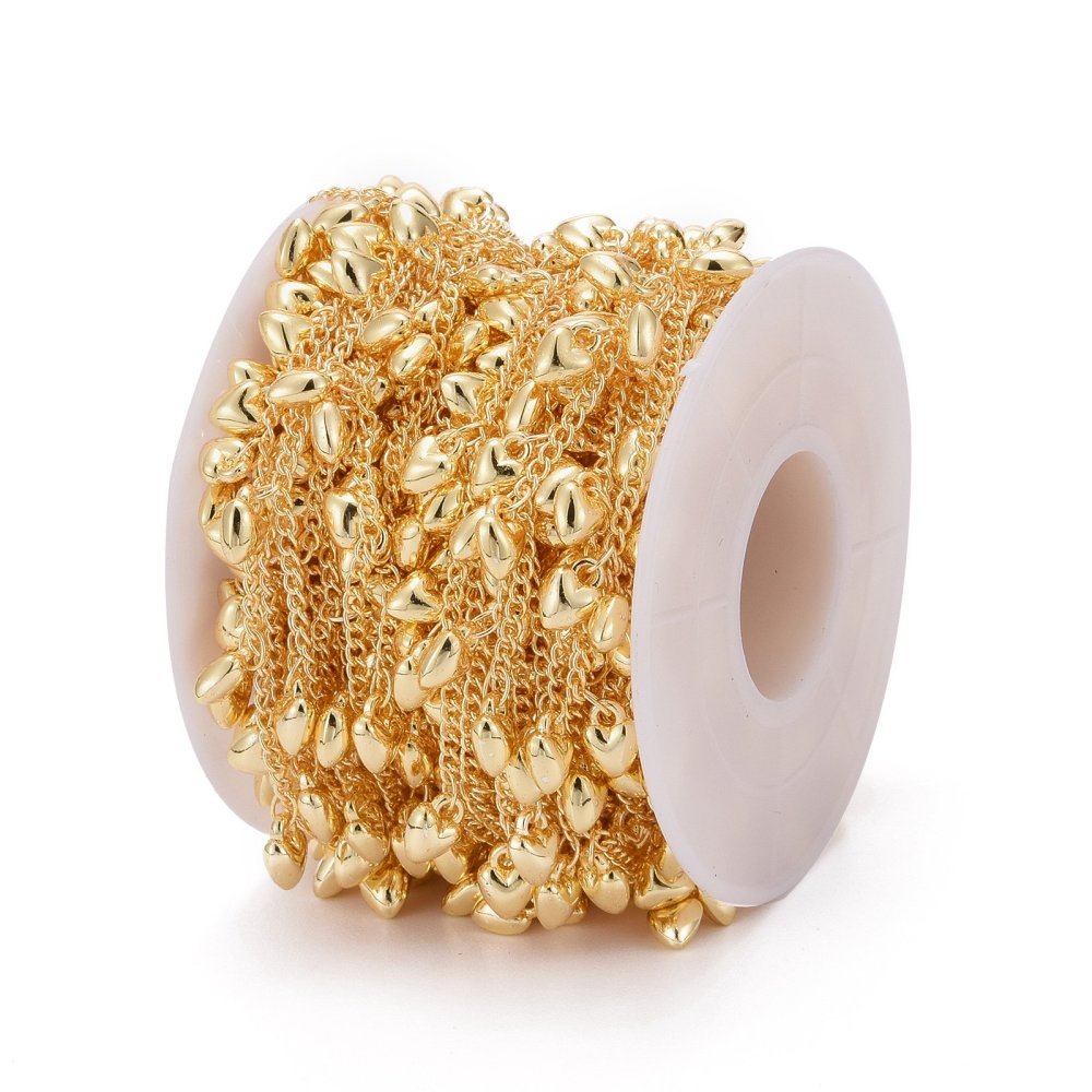 Papirklips Kæde Med Hjerte Charms – 18K Langtidsholdbar Forgyldt Messing (2,5x2x1mm, 10 meter) - Uniq Perler - 122293