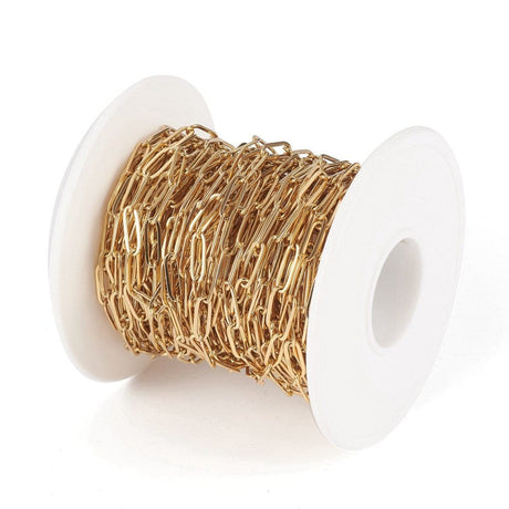 Papirklips Kæde, Stål, Vandfast, Forgyldning, (10x3,5x0,8mm) - Uniq Perler - 473840