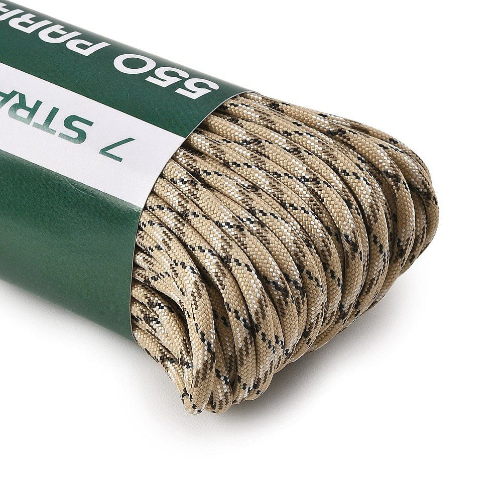 Paracord 550 Snor – Beige Med Mønster, 7 - Strenget Polyester (4mm, 10 Meter) - Uniq Perler - 123060