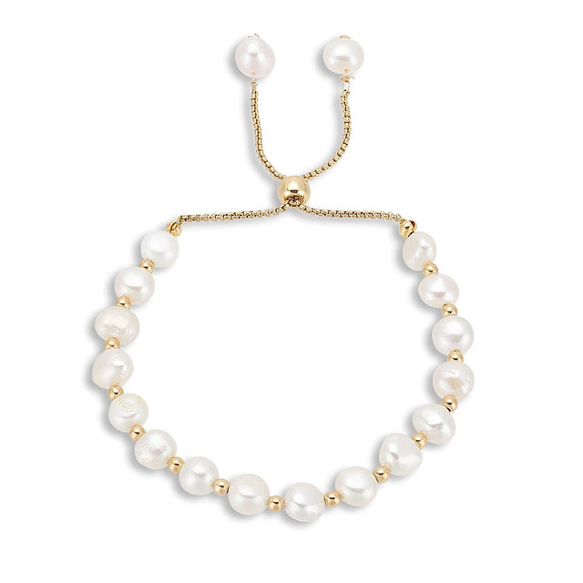 Perle Armbånd – Naturlig Perle & Messing (Justerbar) - Uniq Perler - 