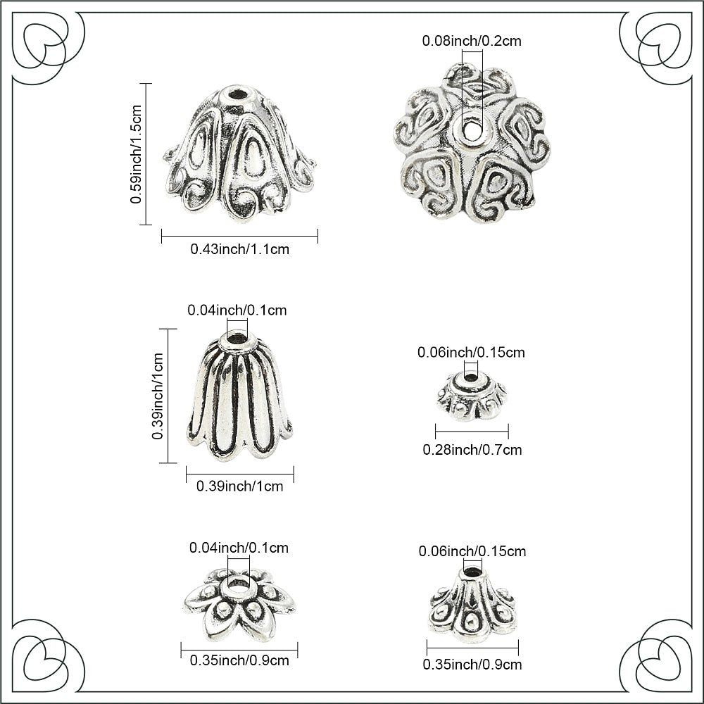 Perlehætter i Tibetansk Stil – Antik Sølv - Mix 50 stk. - Uniq Perler - 