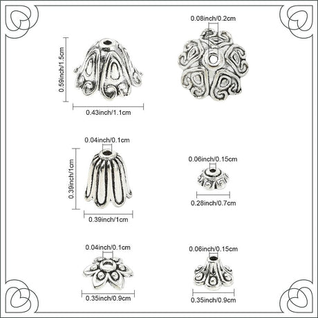 Perlehætter i Tibetansk Stil – Antik Sølv - Mix 50 stk. - Uniq Perler - 