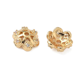 Perlenkappen – Blume m. Zirkonia, 18K vergoldet Messing (8,5mm) 8 Stk. - Uniq Perler - 115693