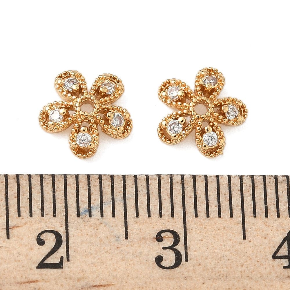 Perlehatte – Blomst m. Zirkonia, Forgyldt Messing (8,5mm) 8 stk. - Uniq Perler - 115690