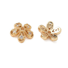 Perlehette – Blomst m. Zirkonia, Forgylt Messing (8,5mm) 8 stk. - Uniq Perler - 115690