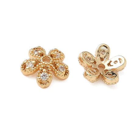 Perlehatte – Blomst m. Zirkonia, Forgyldt Messing (8,5mm) 8 stk. - Uniq Perler - 115690