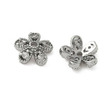 Perlehatte – Blomst m. Zirkonia, Platin farvet Messing (8,5mm) 8 stk. - Uniq Perler - 115691