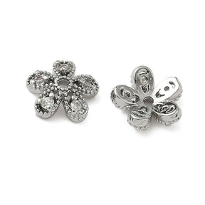 Bead Caps – Flower with Zirconia, Platinum colored Brass (8.5mm) 8 pcs. - Uniq Perler - 115691