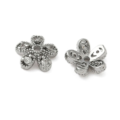 Perlehatte – Blomst m. Zirkonia, Platin farvet Messing (8,5mm) 8 stk. - Uniq Perler - 115691