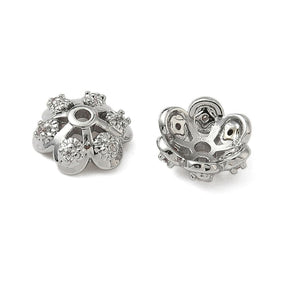 Perlenhüte – Blume mit Zirkonia, platinfarbenes Messing (8,5 mm) 8 Stk. - Uniq Perler - 115692