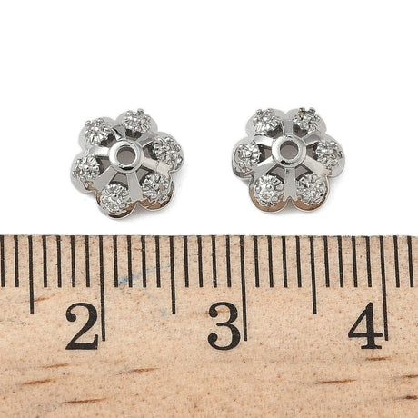 Perlehatte – Blomst m. Zirkonia, Platin farvet Messing (8,5mm) 8 stk. - Uniq Perler - 115692