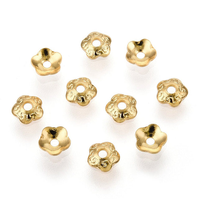 Perlekapper – Blomst (4mm, Forgyldt stål 10 stk.) - Uniq Perler - 120241