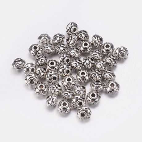 Perler i Tibetansk Stil – Donut, Antik Sølv (7mm) 20 stk. - Uniq Perler - 117016