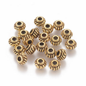 Perlen im Tibetischen Stil – Rondell, Antik Goldfarben (6mm) 20 Stück - Uniq Perler - 117017
