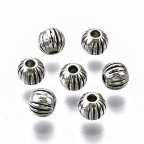 Beads with Stripe Pattern – Antique Silver-plated Brass (3x4mm, 10 pcs) - Uniq Perler - 112307