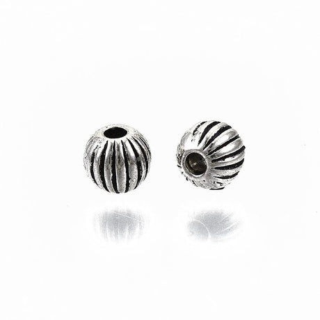 Perler med Stribe Mønster – Antik Forsølvet Messing (3x4mm, 10 stk) - Uniq Perler - 112307