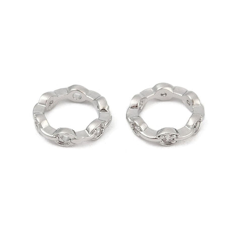 Perleramme Ring Med Klar Zirkonia – Platinfarvet Messing (11,5mm) 2 stk. - Uniq Perler - 115956