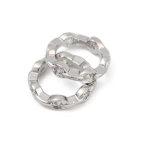 Bead Frame Ring With Clear Zirconia – Platinum-Colored Brass (11.5mm) 2 pcs. - Uniq Perler - 115956
