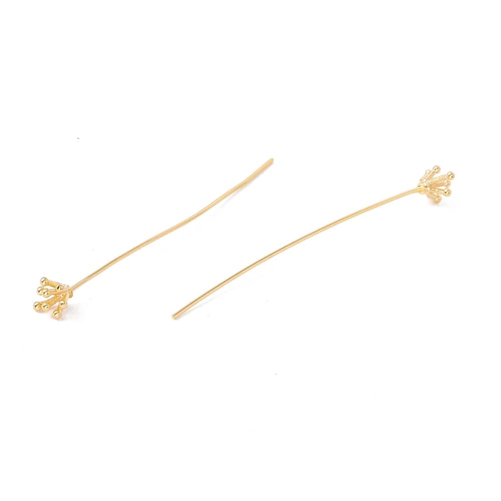 Perlestave Med Blomst - Forgyldt (49x0,7mm) 2 Stk - Uniq Perler - 115755