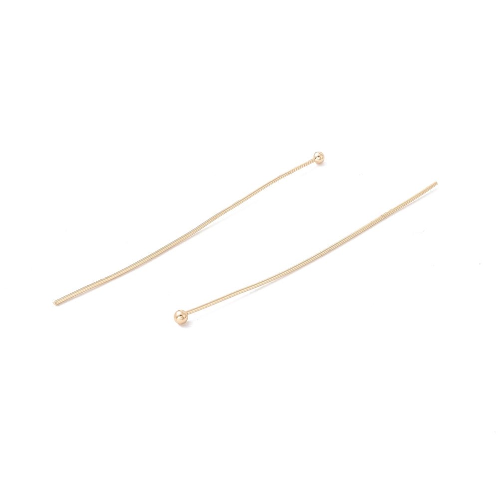 Perlestave Med Rundt Hoved – 14K Langtidsholdbar Forgyldt Messing (50x0,5mm) 20 stk. - Uniq Perler - 121986