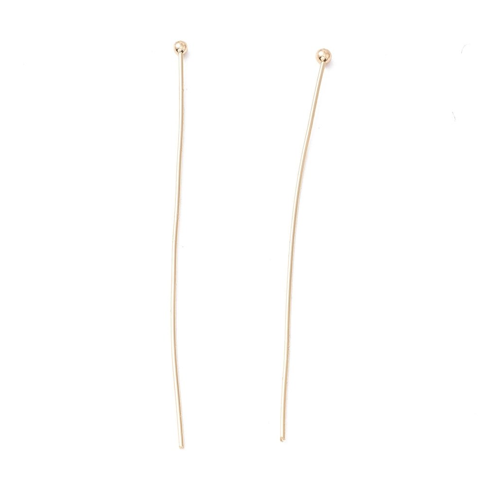 Perlestave Med Rundt Hoved – 14K Langtidsholdbar Forgyldt Messing (50x0,5mm) 20 stk. - Uniq Perler - 121986