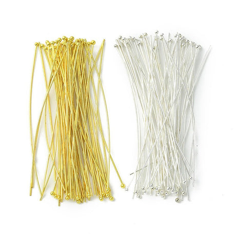 Perlestave med Rundt Hoved – 18K Forgyldt og Sølvbelagt (70x0,7mm) 100 Stk - Uniq Perler - 117088