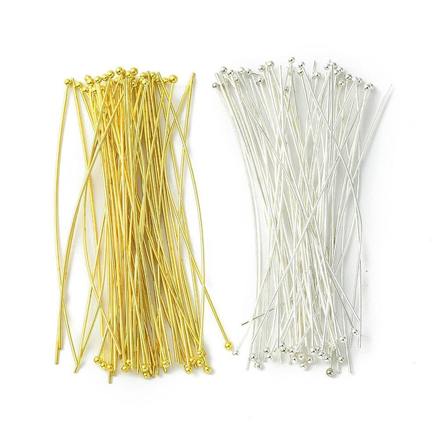 Perlestave med Rundt Hoved – 18K Forgyldt og Sølvbelagt (70x0,7mm) 100 Stk - Uniq Perler - 117088