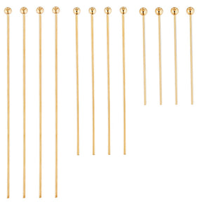 Head Pins with Round Head - 3 Lengths, 18K Long-Lasting Gold Plated, 180 pcs - Uniq Perler - 115796