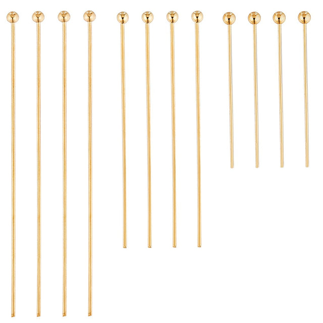 Perlestave Med Rundt Hoved - 3 Længder, 18K Langtidsholdbar Forgyldt, 180 stk - Uniq Perler - 115796