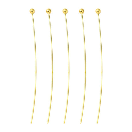 Perlestave Med Rundt Hoved – Forgyldt (45x0,5mm), 100 Stk - Uniq Perler - 0000001697